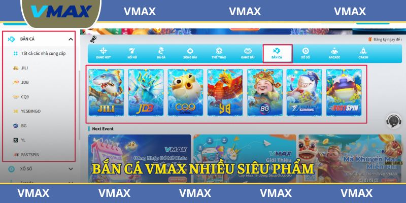 Bắn cá VMAX nhiều siêu phẩm
