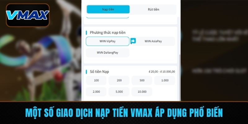 Một số giao dịch nạp tiền VMAX áp dụng phổ biến